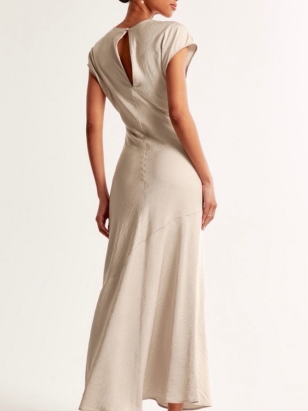 NWT Abercrombie & Fitch Crinkle Satin Maxi Dress - Cream Tan Beige - Picture 2 of 9